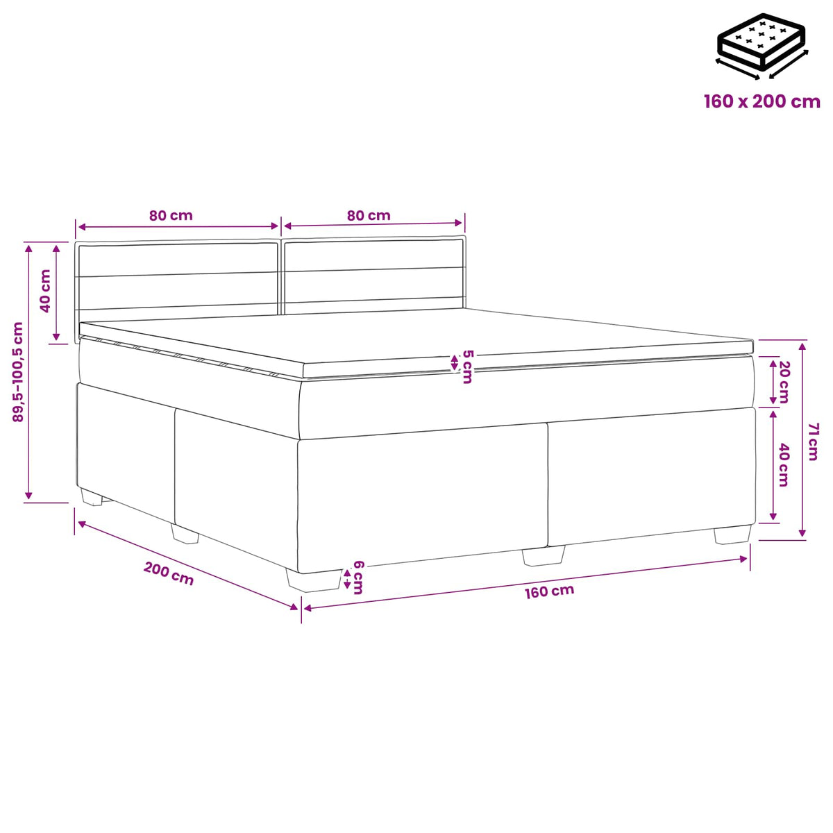 Boxspringbed met matras Crèmekleurig 160 x 200 cm Stof