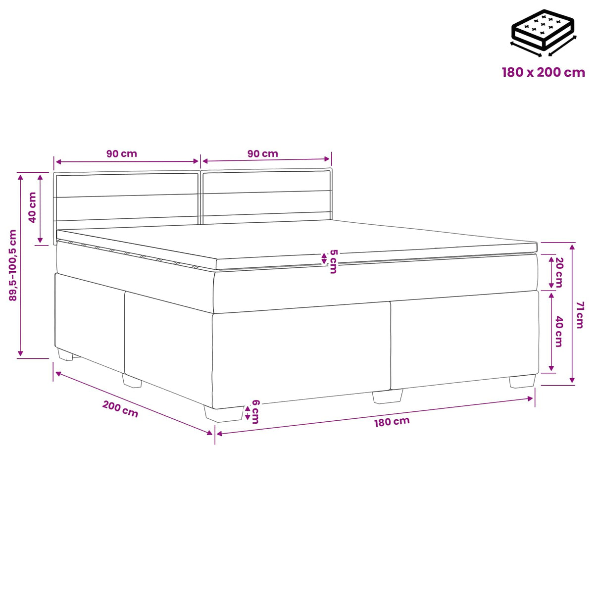 Boxspringbed met matras Lichtgrijs 180 x 200 cm Stof