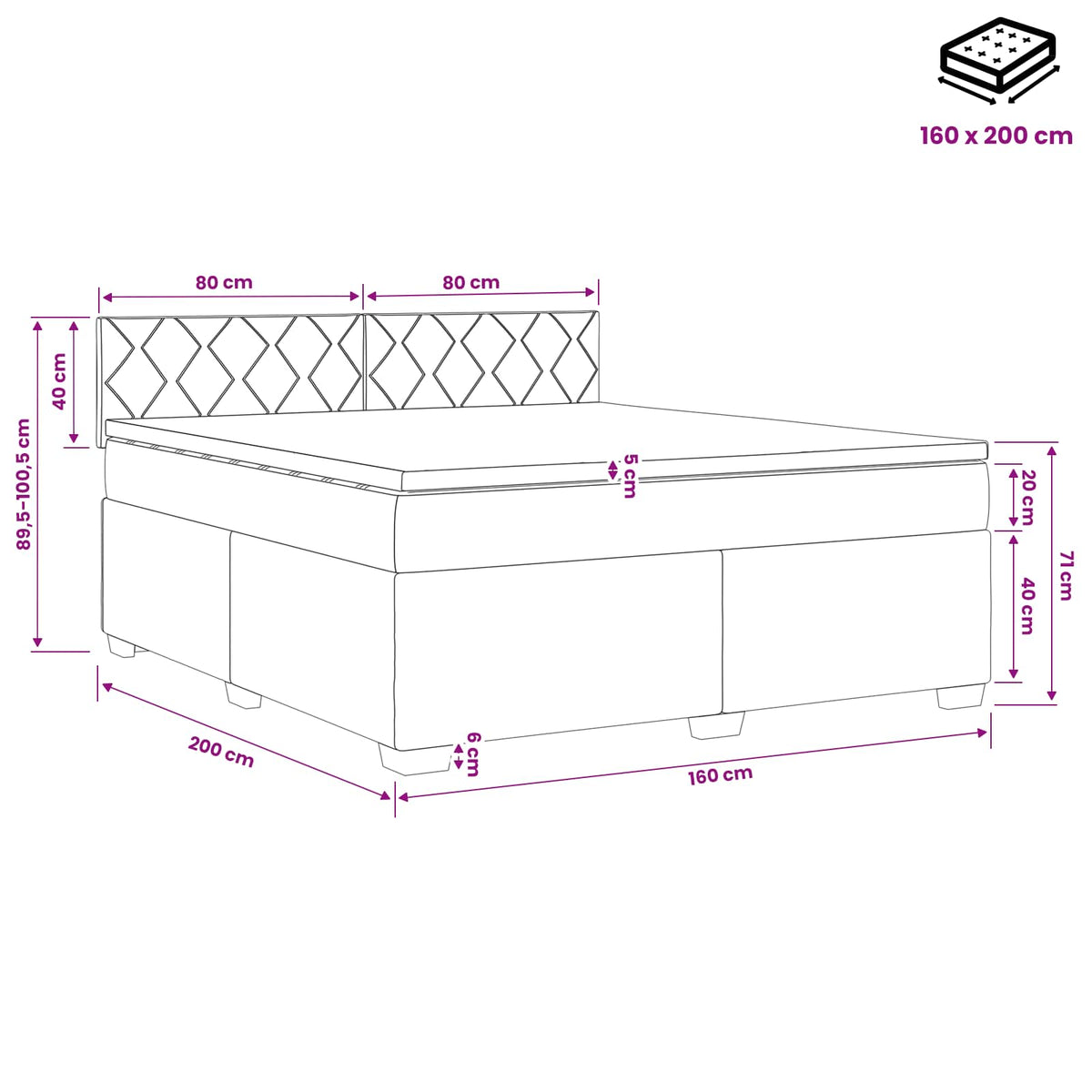 Boxspringbed met matras Donkergrijs 160 x 200 cm Fluweel