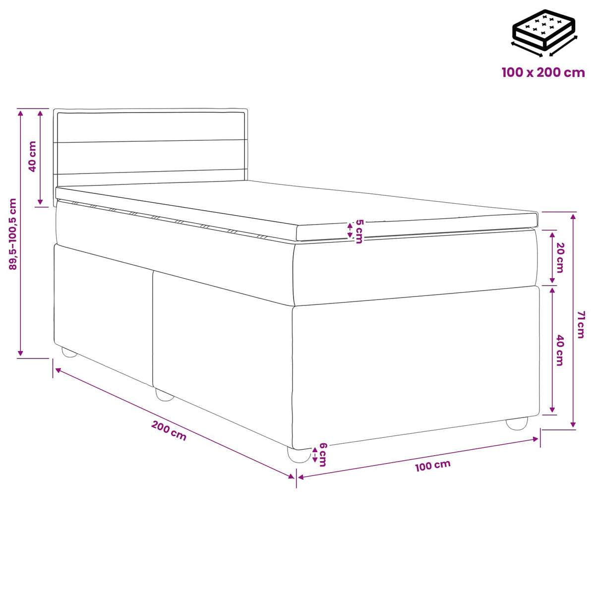 Boxspringbed met matras Donkergrijs 100 x 200 cm Stof