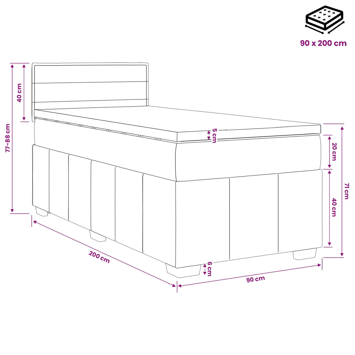 Boxspringbed met matras met hoofdeinde Blauw 90 x 200 cm Stof