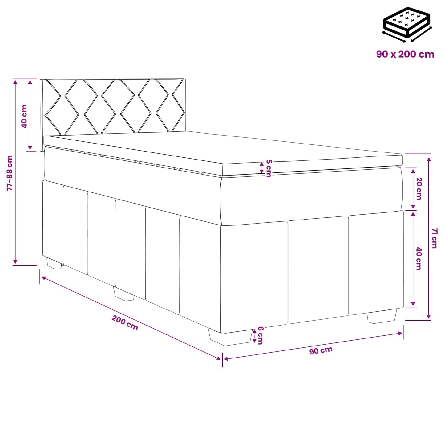 Boxspringbed met matras met hoofdeinde Blauw 90 x 200 cm Stof