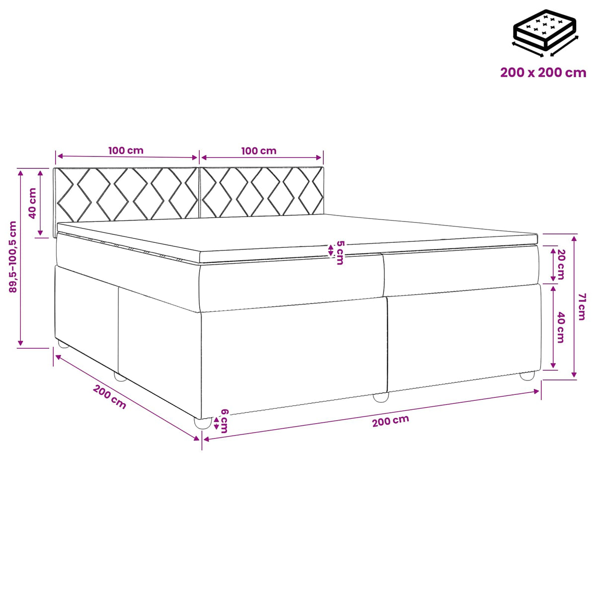 Boxspringbed met matras met hoofdeinde Taupe 200 x 200 cm Stof