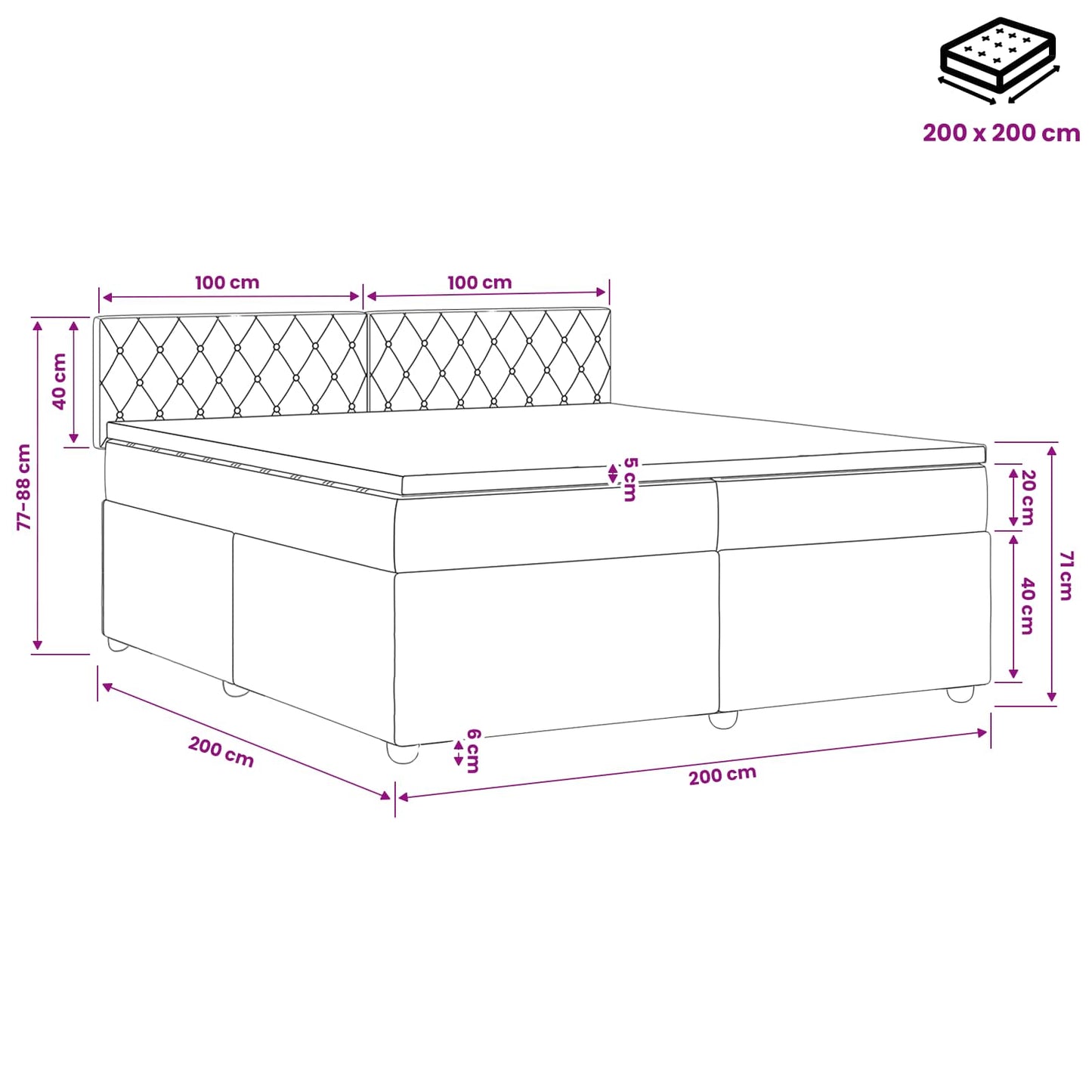 Boxspringbed met matras Donkerblauw 200 x 200 cm Fluweel