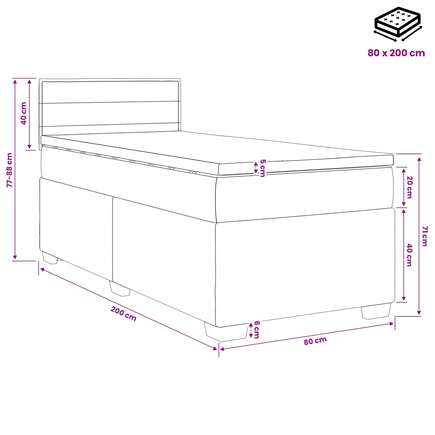 Boxspring Bed met Matras en LED Taupe 80 x 200 cm Stof