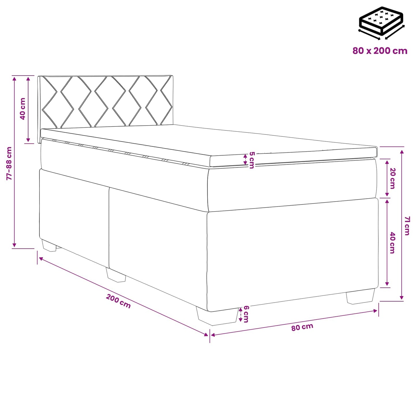 Boxspring Bed met Matras en LED Donkergrijs 80 x 200 cm Stof