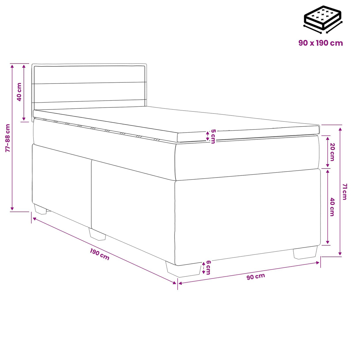Boxspring Bed met Matras en LED Zwart 90 x 190 cm Stof