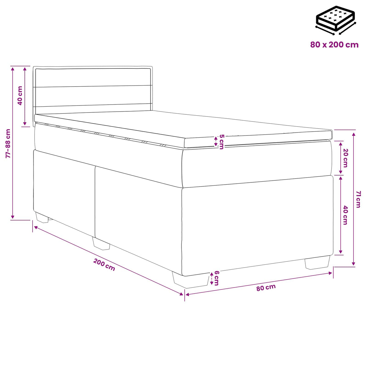 Boxspring Bed met Matras en LED Crèmekleurig 90 x 200 cm Stof