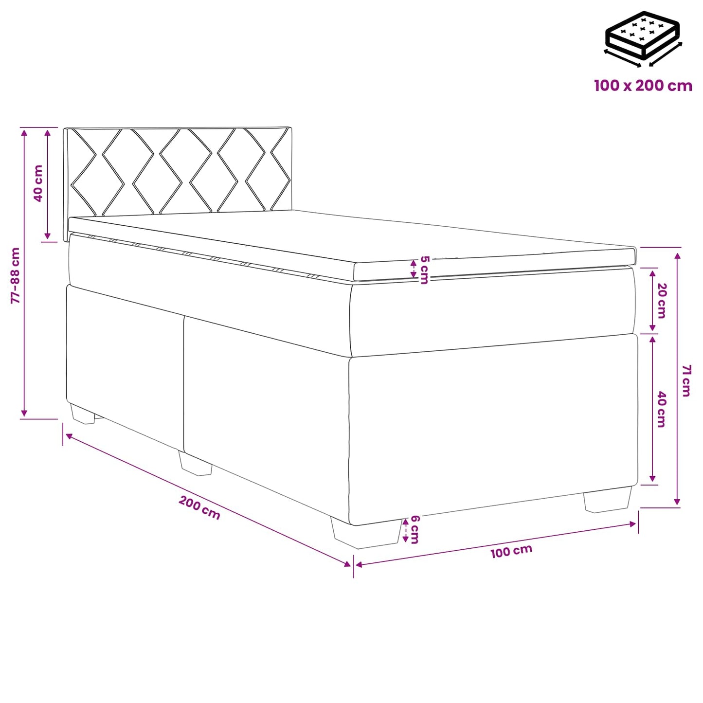 Boxspring Bed met Matras en LED Donkerbruin 100 x 200 cm Stof