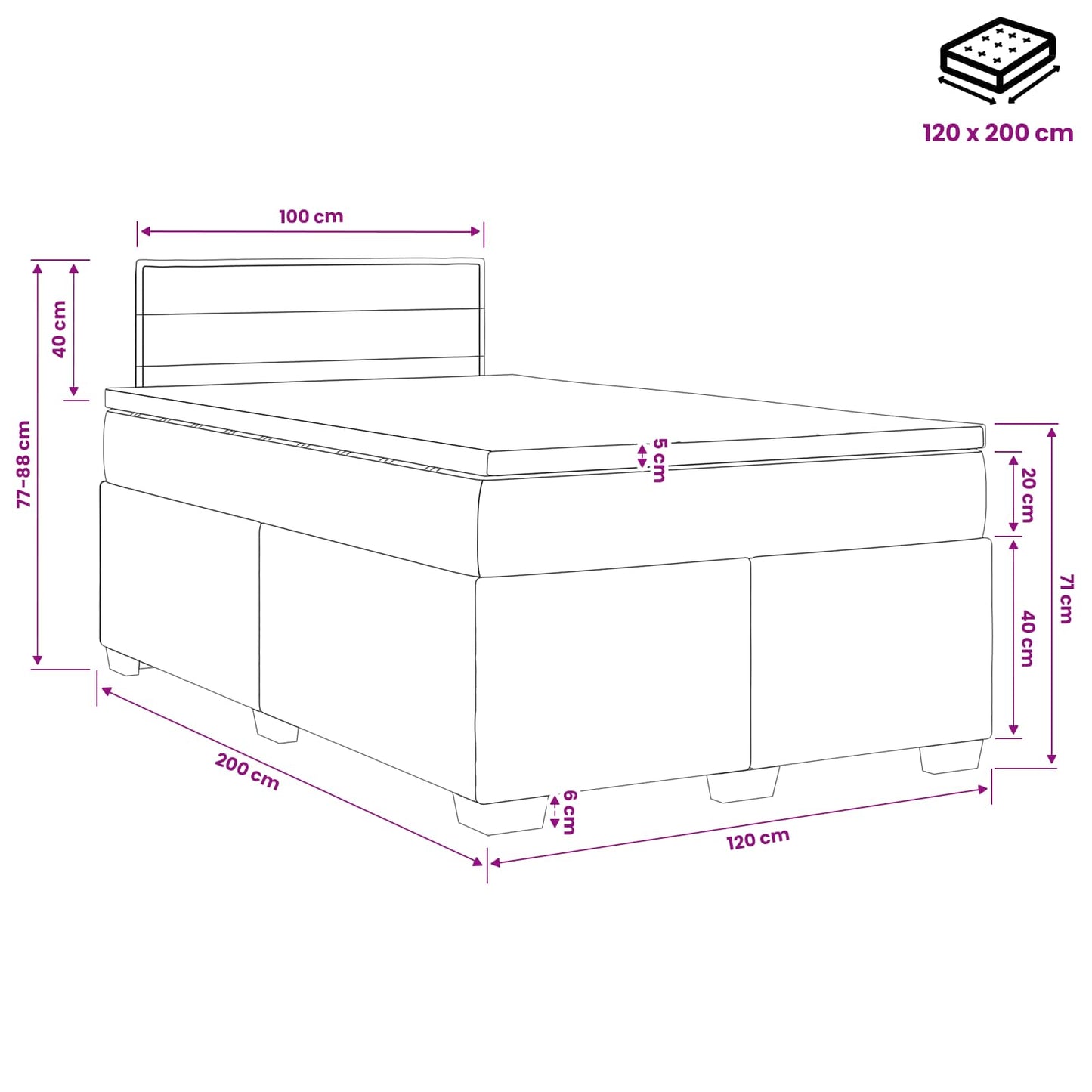 Boxspring Bed met Matras en LED Zwart 120 x 200 cm Stof