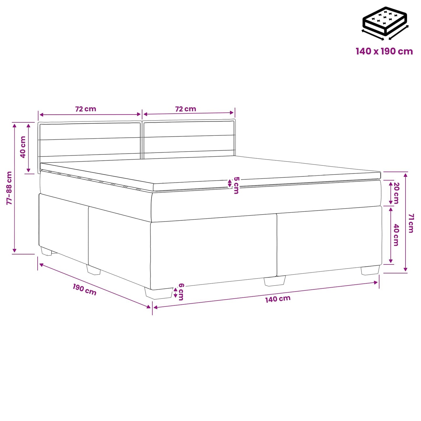 Boxspring Bed met Matras en LED Taupe 140 x 190 cm Stof