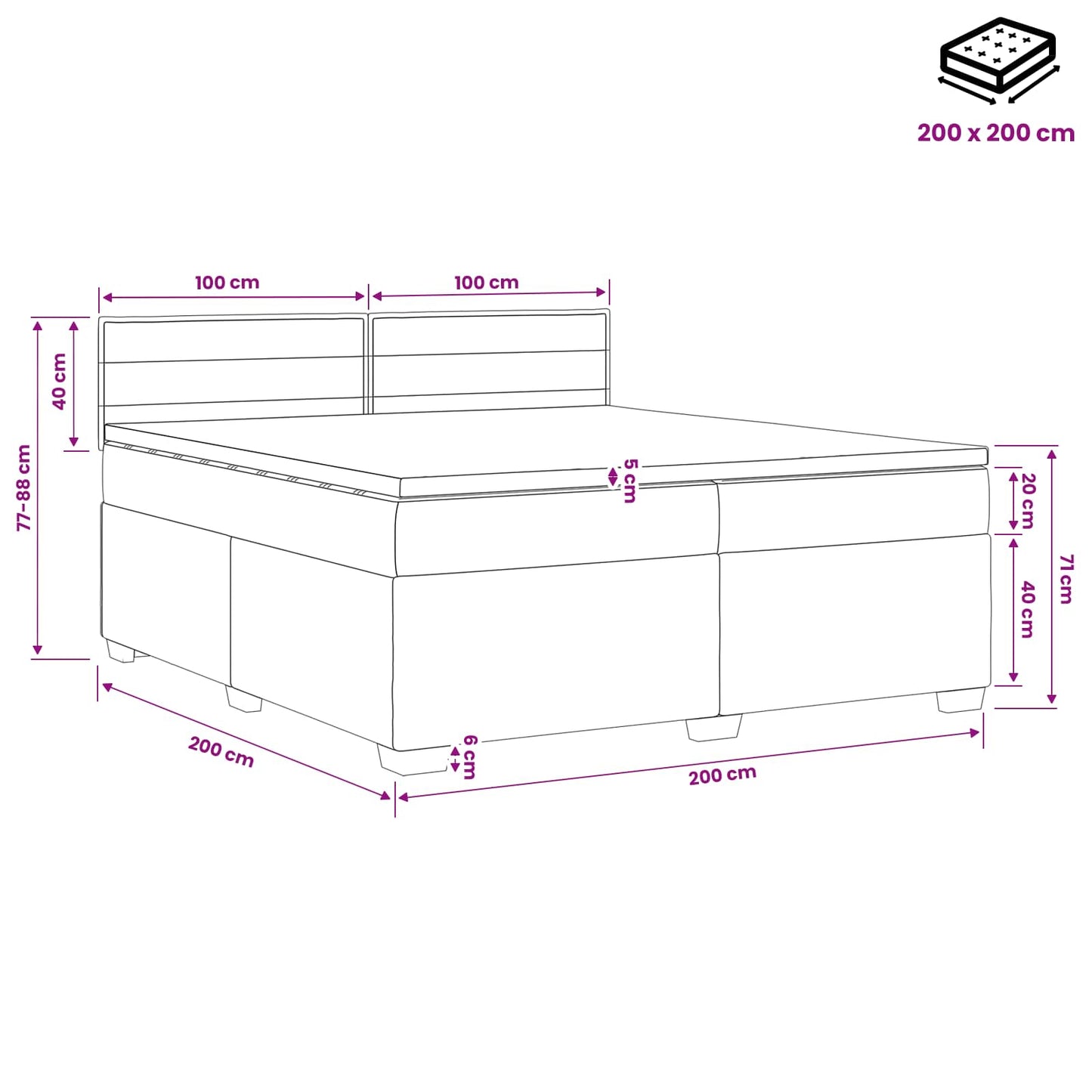 Boxspring Bed met Matras en LED Zwart 200 x 200 cm Stof
