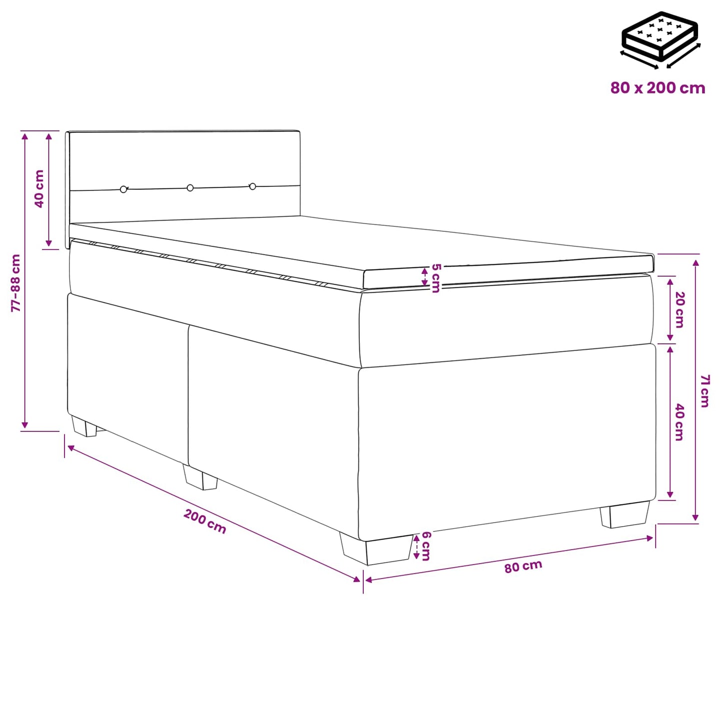 Boxspring Bed met Matras en LED Donkergrijs 80 x 200 cm fluweel