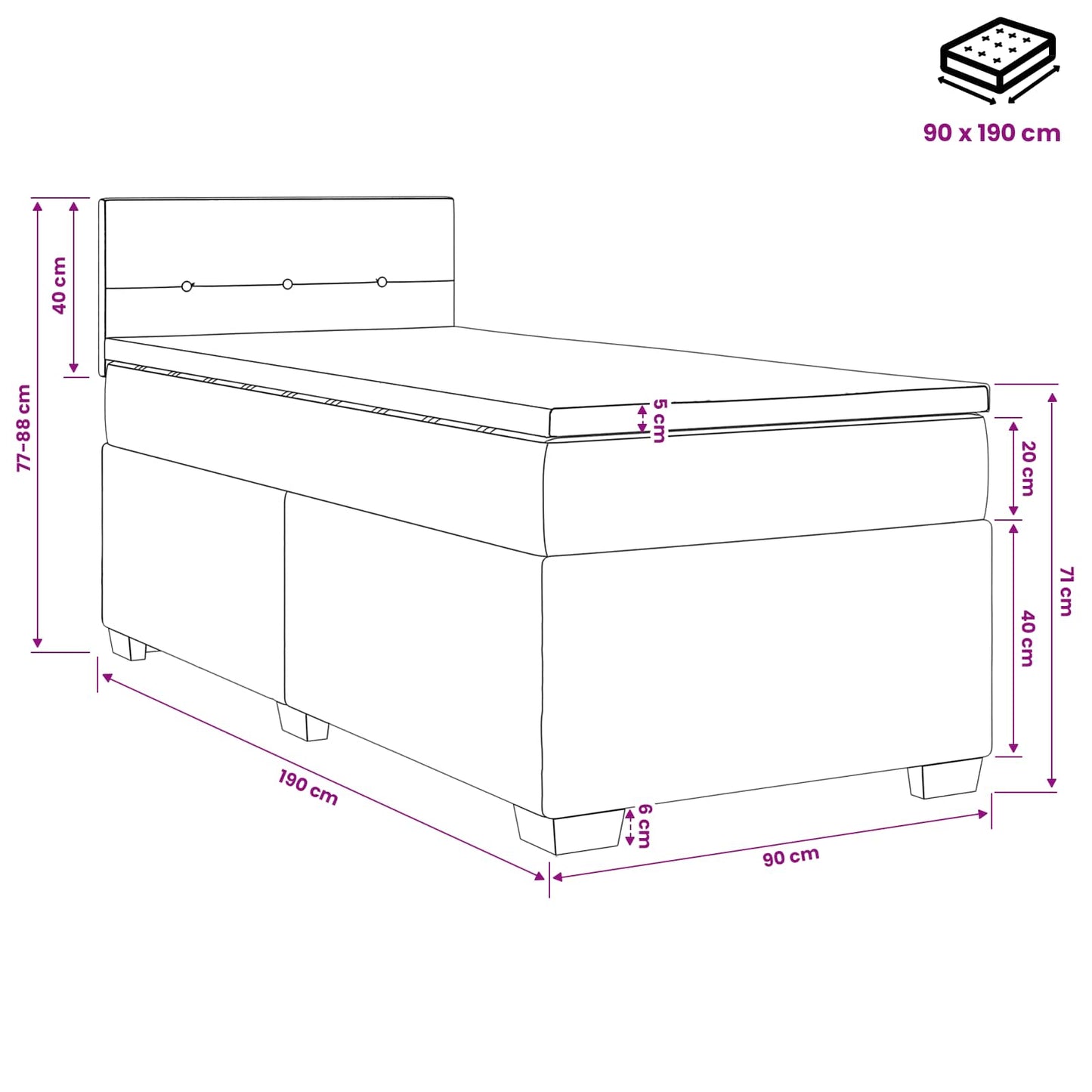 Boxspring Bed met Matras en LED Lichtgrijs 90 x 190 cm fluweel