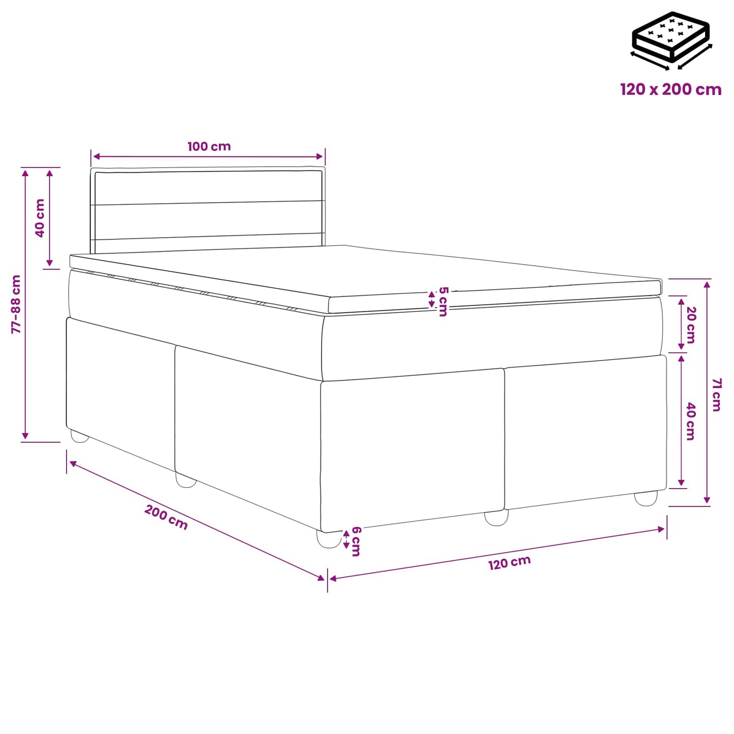 Boxspringbed met matras Crèmekleurig 120 x 200 cm Stof