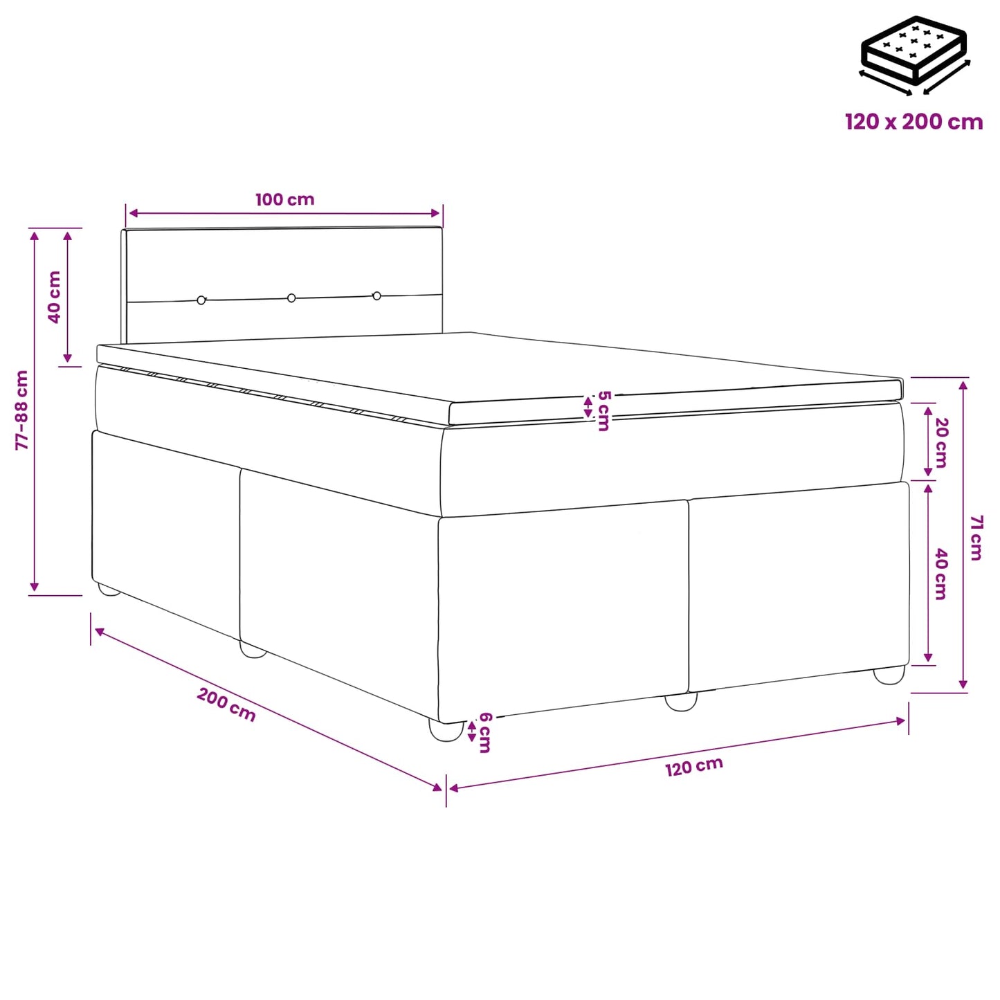 Boxspringbed met matras Donkerbruin 120 x 200 cm Stof