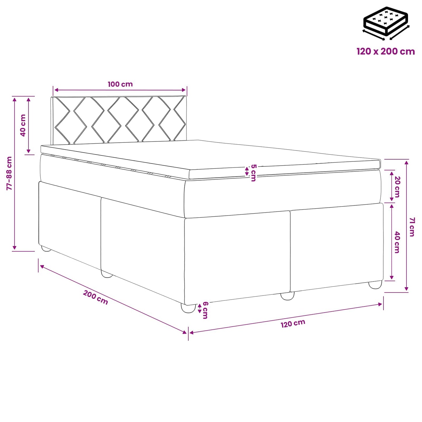 Boxspringbed met matras Donkerbruin 120 x 200 cm Stof