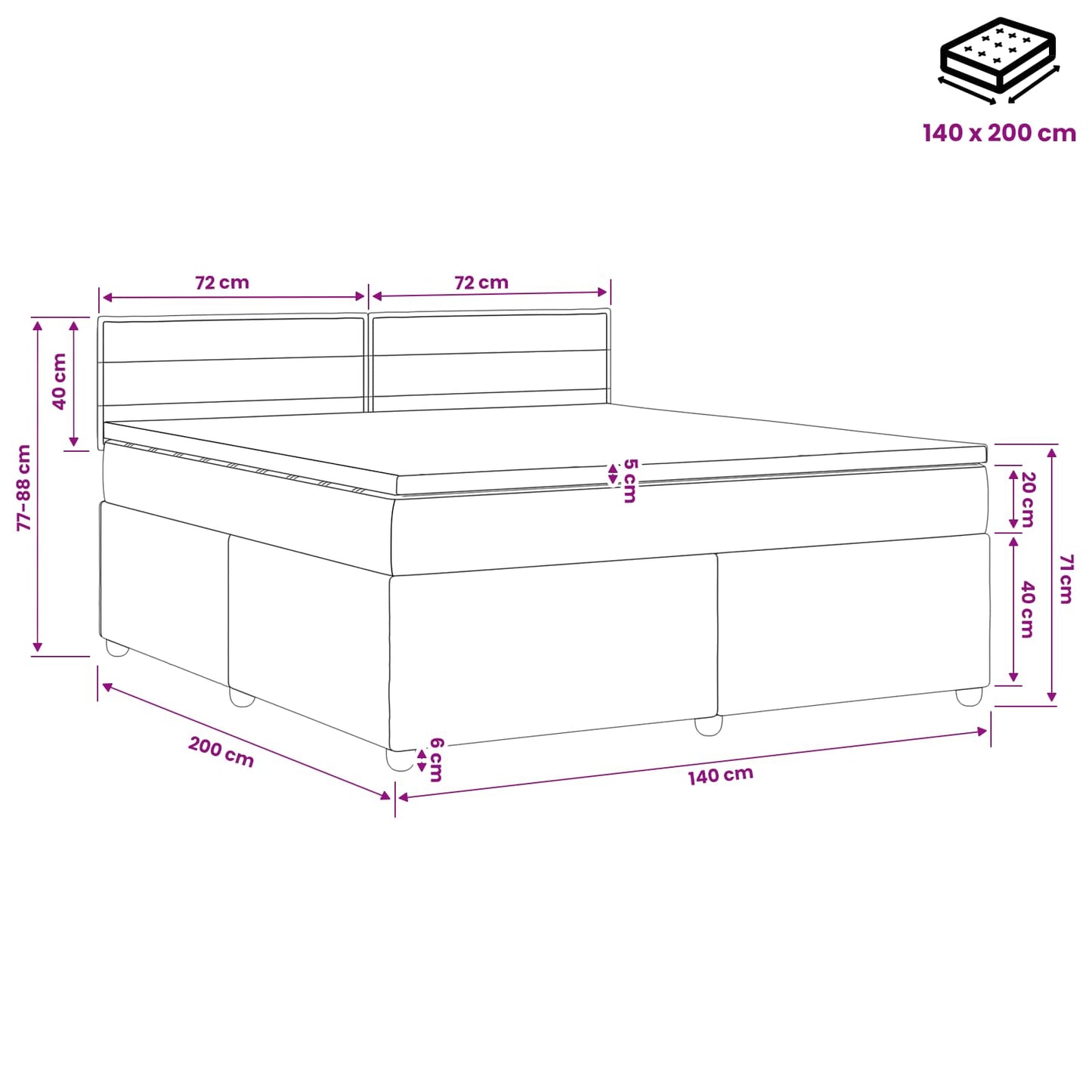 Boxspringbed met matras Lichtgrijs 140 x 200 cm Stof