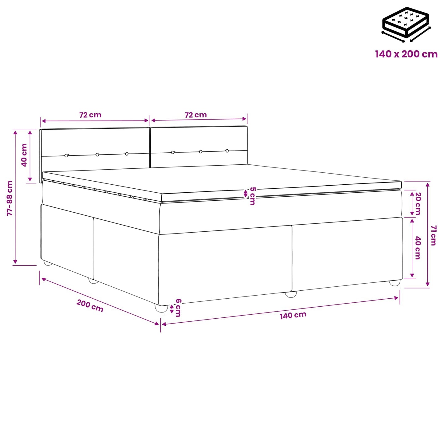 Boxspringbed met matras met hoofdeinde Blauw 140 x 200 cm Stof