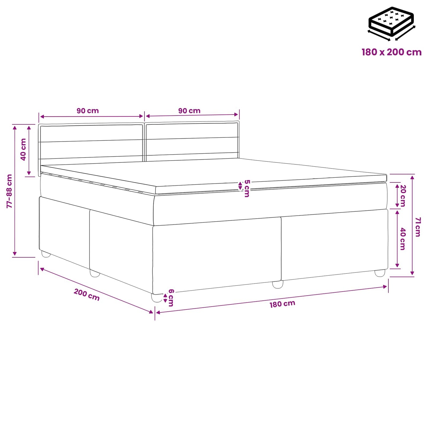 Boxspringbed met matras met hoofdeinde Zwart 180 x 200 cm Stof