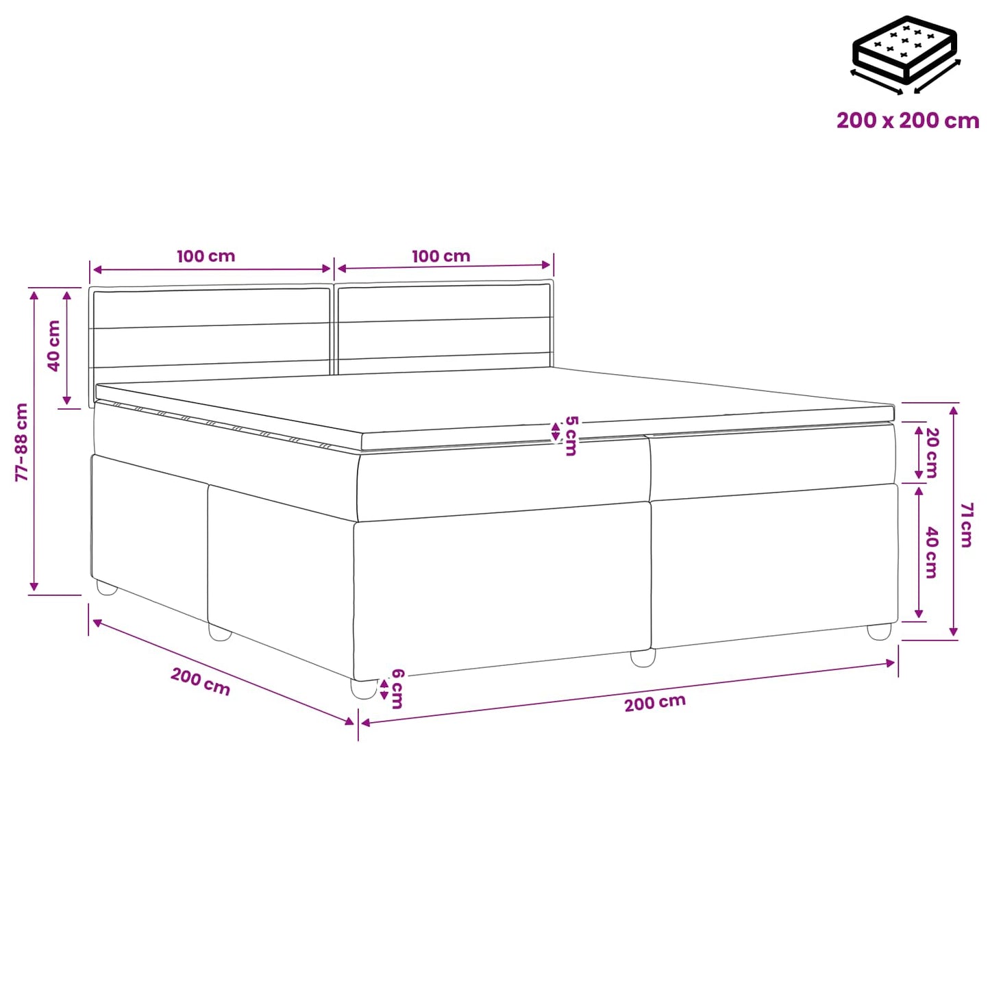 Boxspringbed met matras Donkergrijs 200 x 200 cm Stof