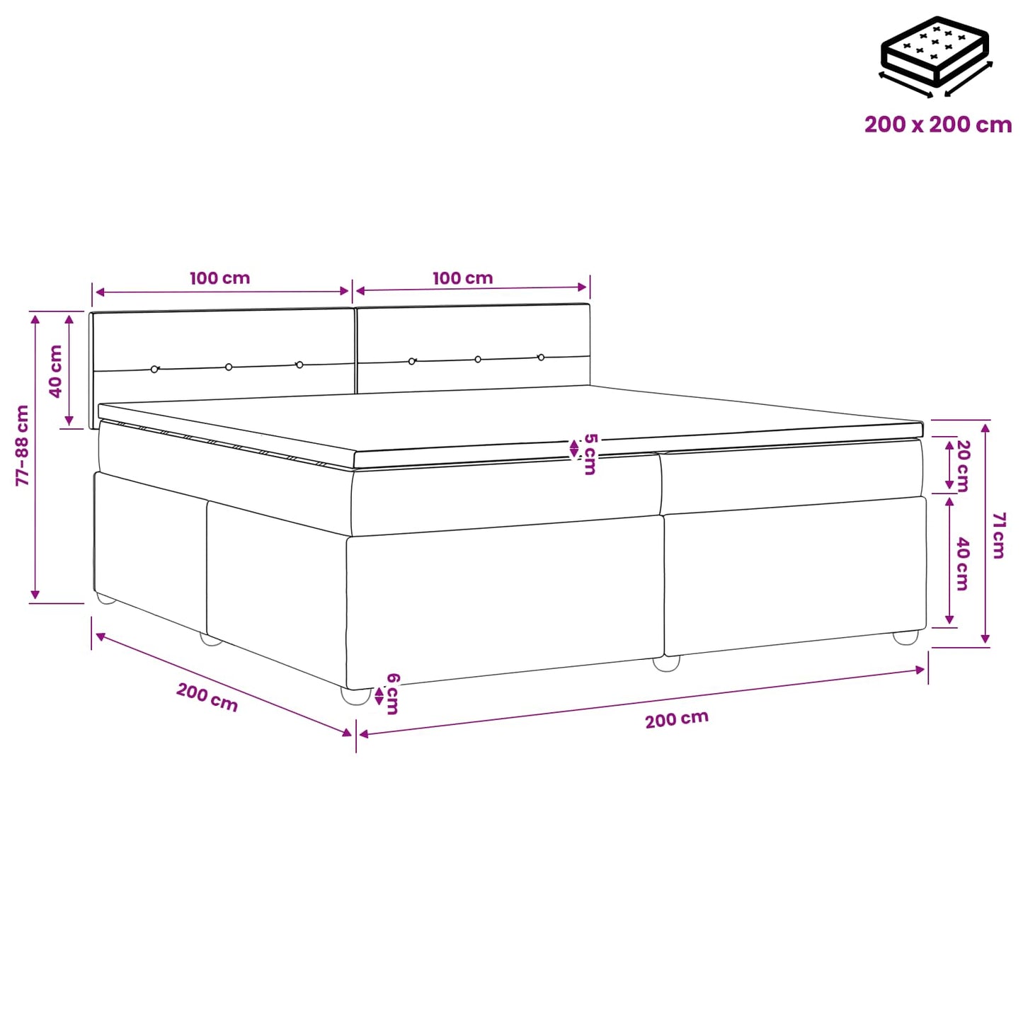 Boxspringbed met matras Crèmekleurig 200 x 200 cm Stof
