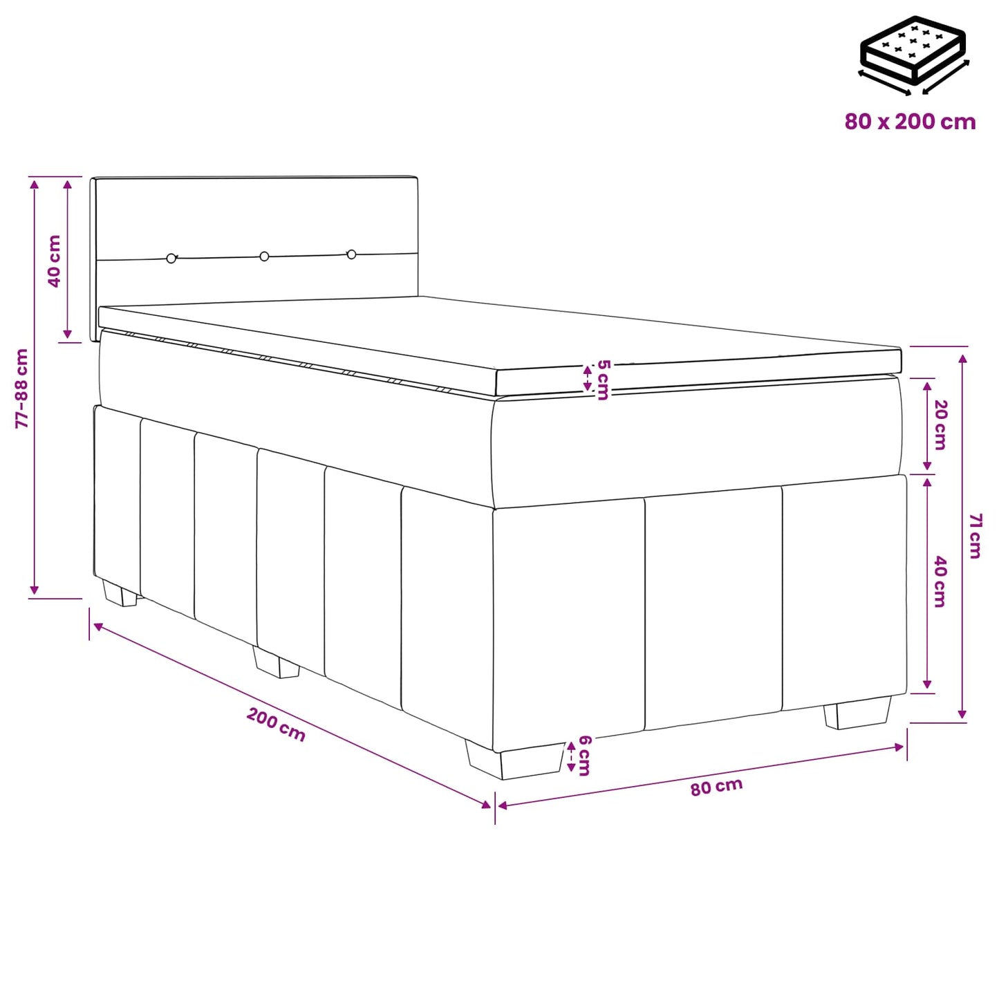 Boxspringbed met matras Donkergrijs 80 x 200 cm Stof