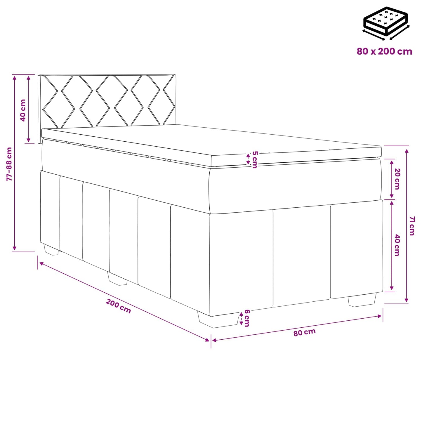Boxspringbed met matras Donkergrijs 80 x 200 cm Stof