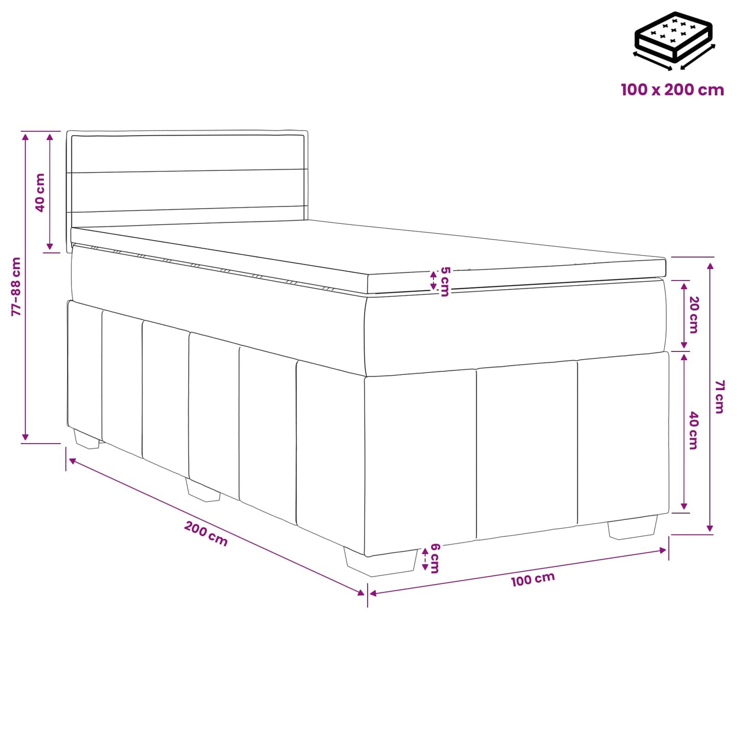Boxspringbed met matras Crèmekleurig 100 x 200 cm Stof
