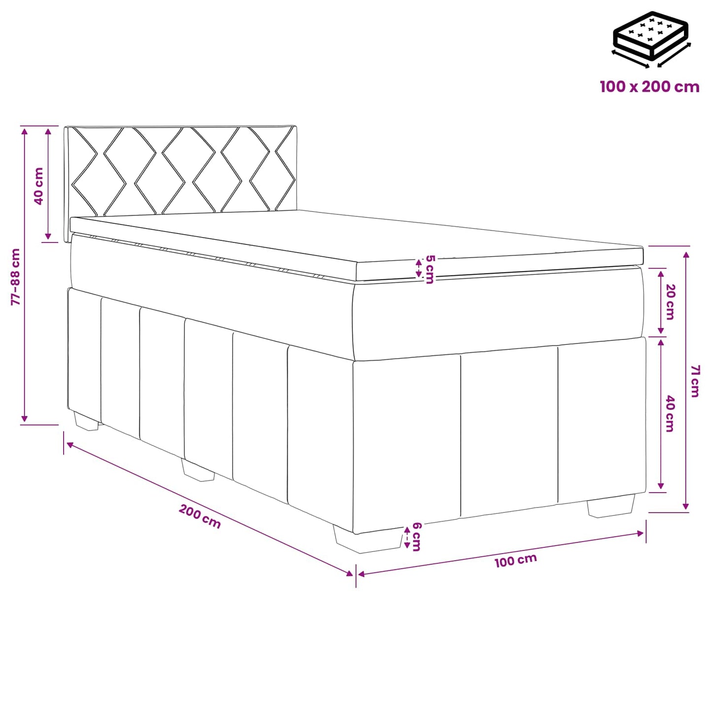 Boxspringbed met matras Donkerbruin 100 x 200 cm Stof