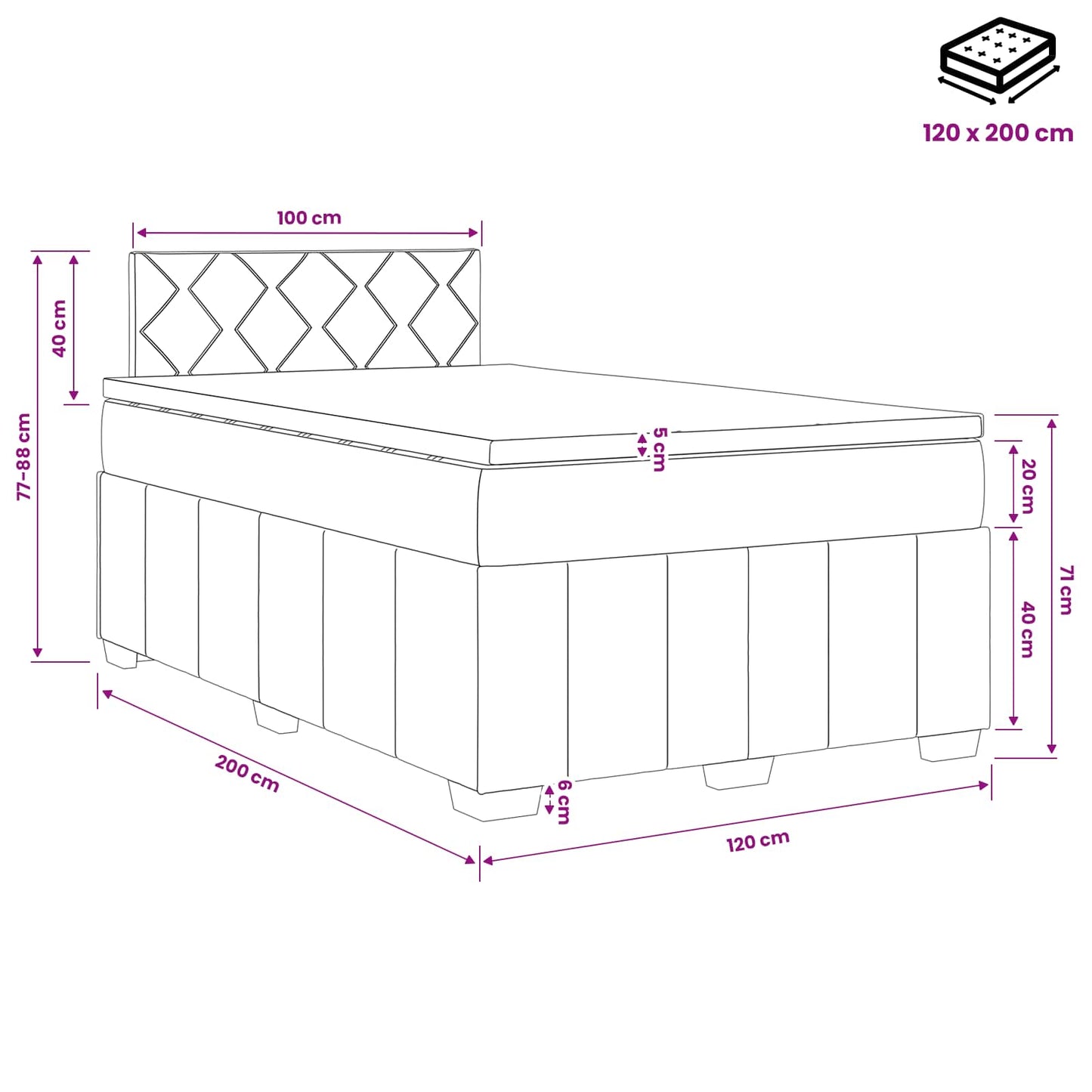 Boxspringbed met matras Crèmekleurig 120 x 200 cm Stof