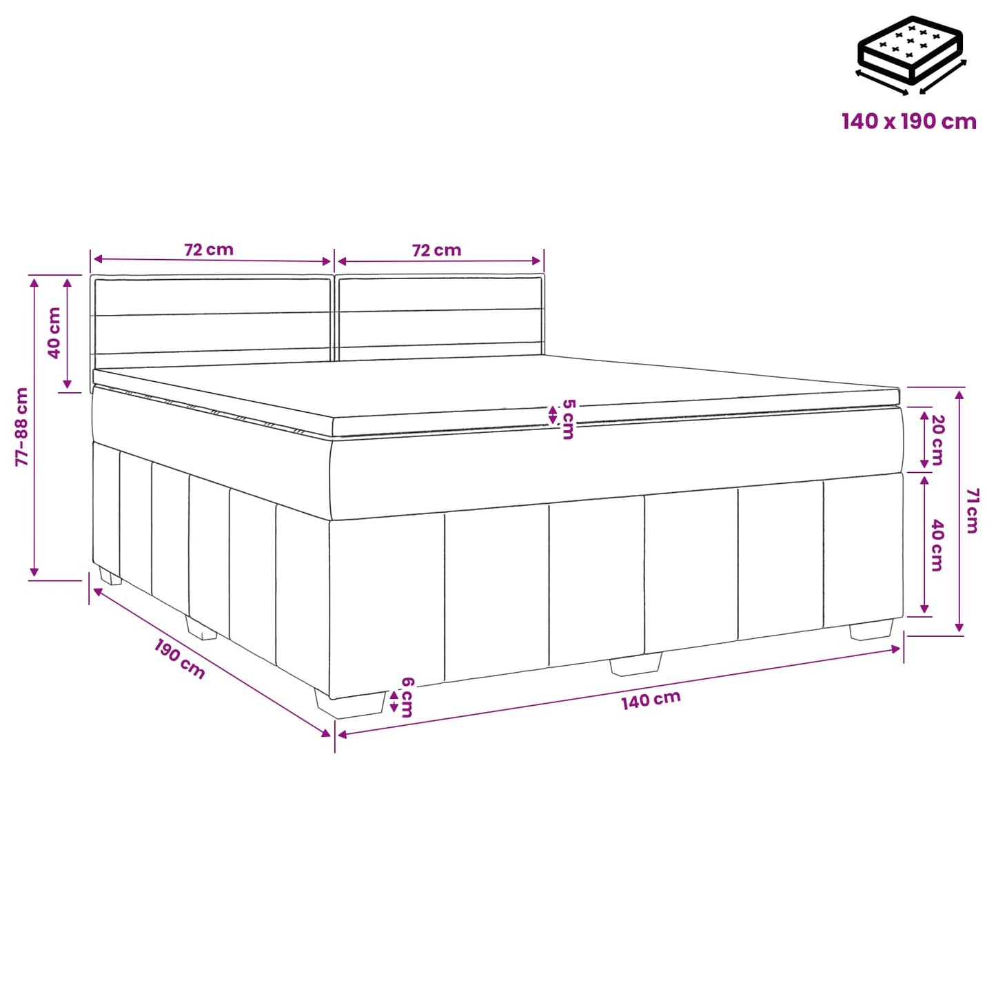 Boxspringbed met matras Donkergrijs 140 x 190 cm Stof
