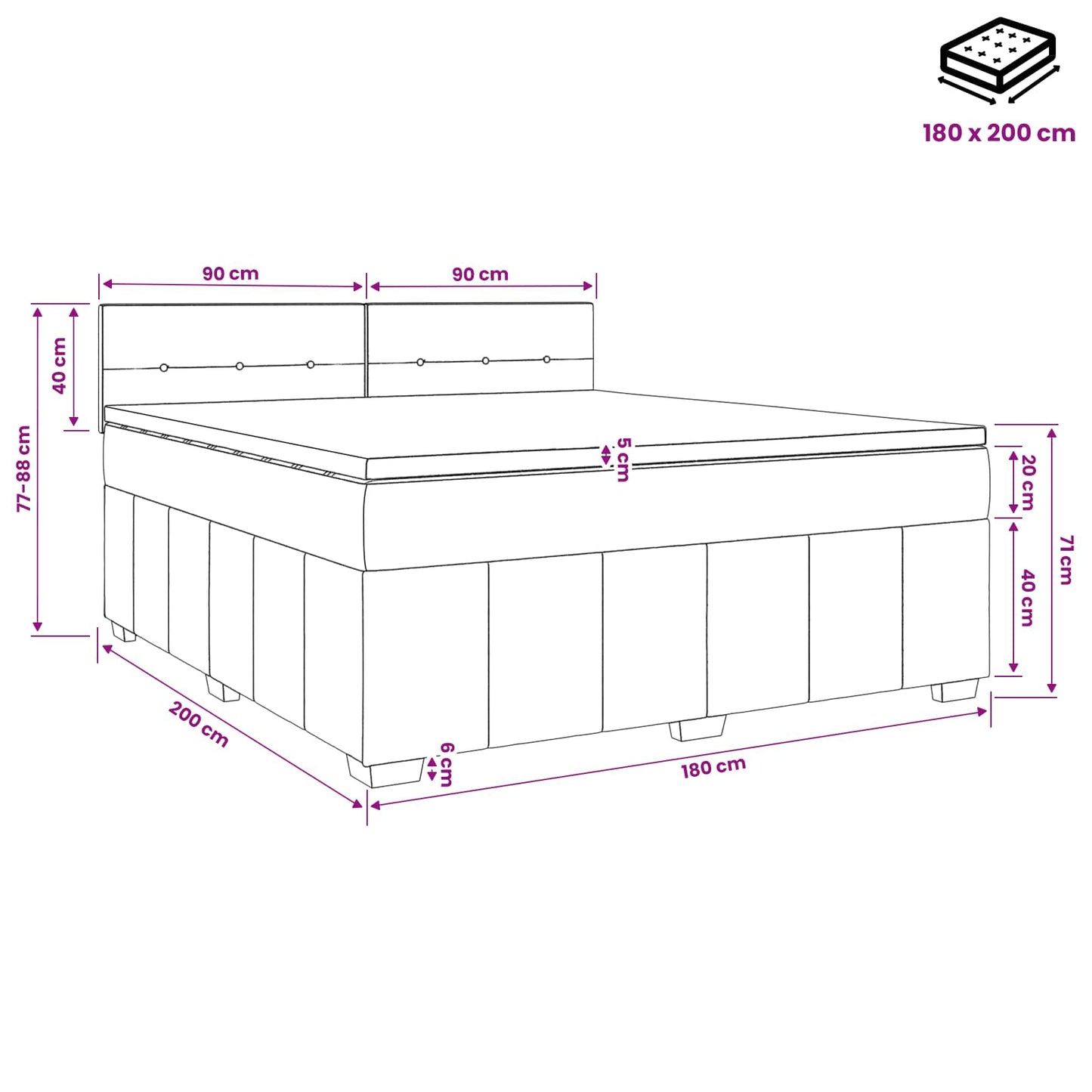 Boxspringbed met matras Lichtgrijs 180 x 200 cm Stof