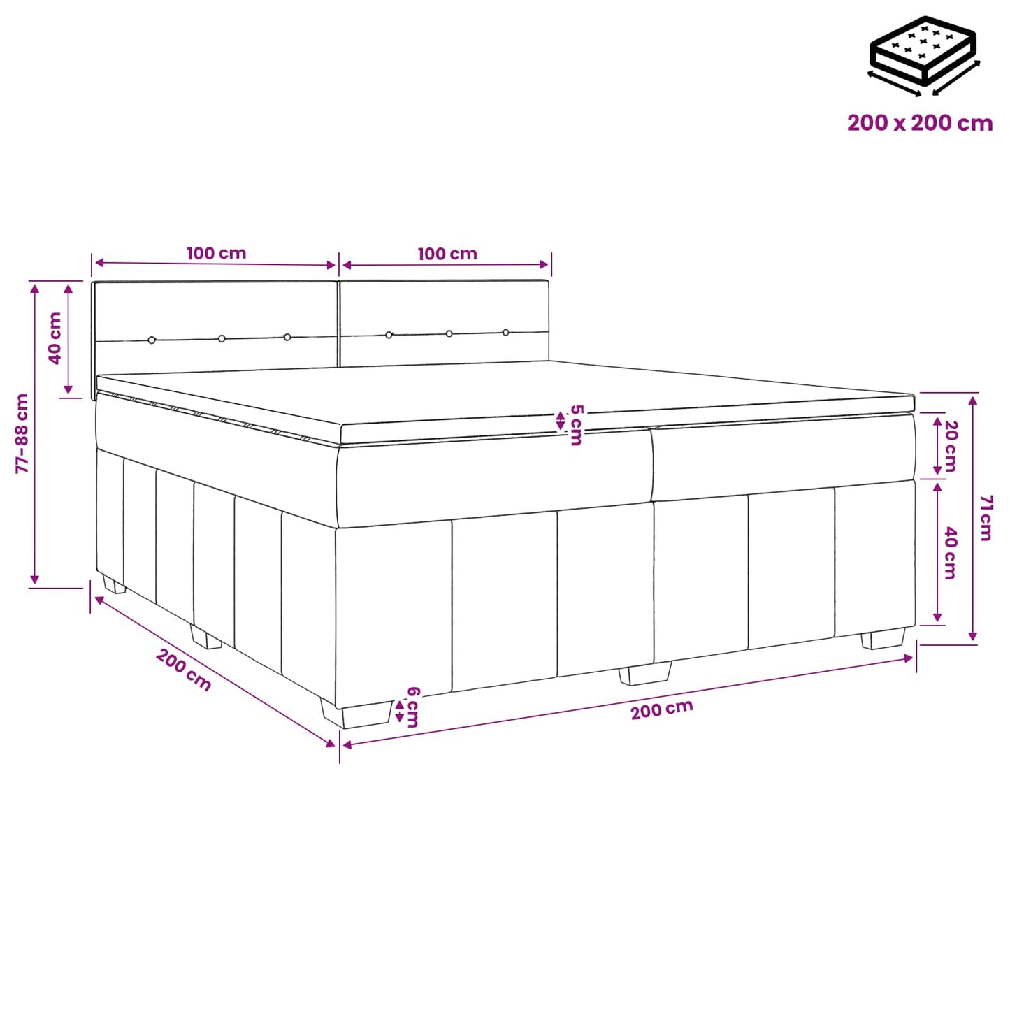 Boxspringbed met matras met hoofdeinde Taupe 200 x 200 cm Stof