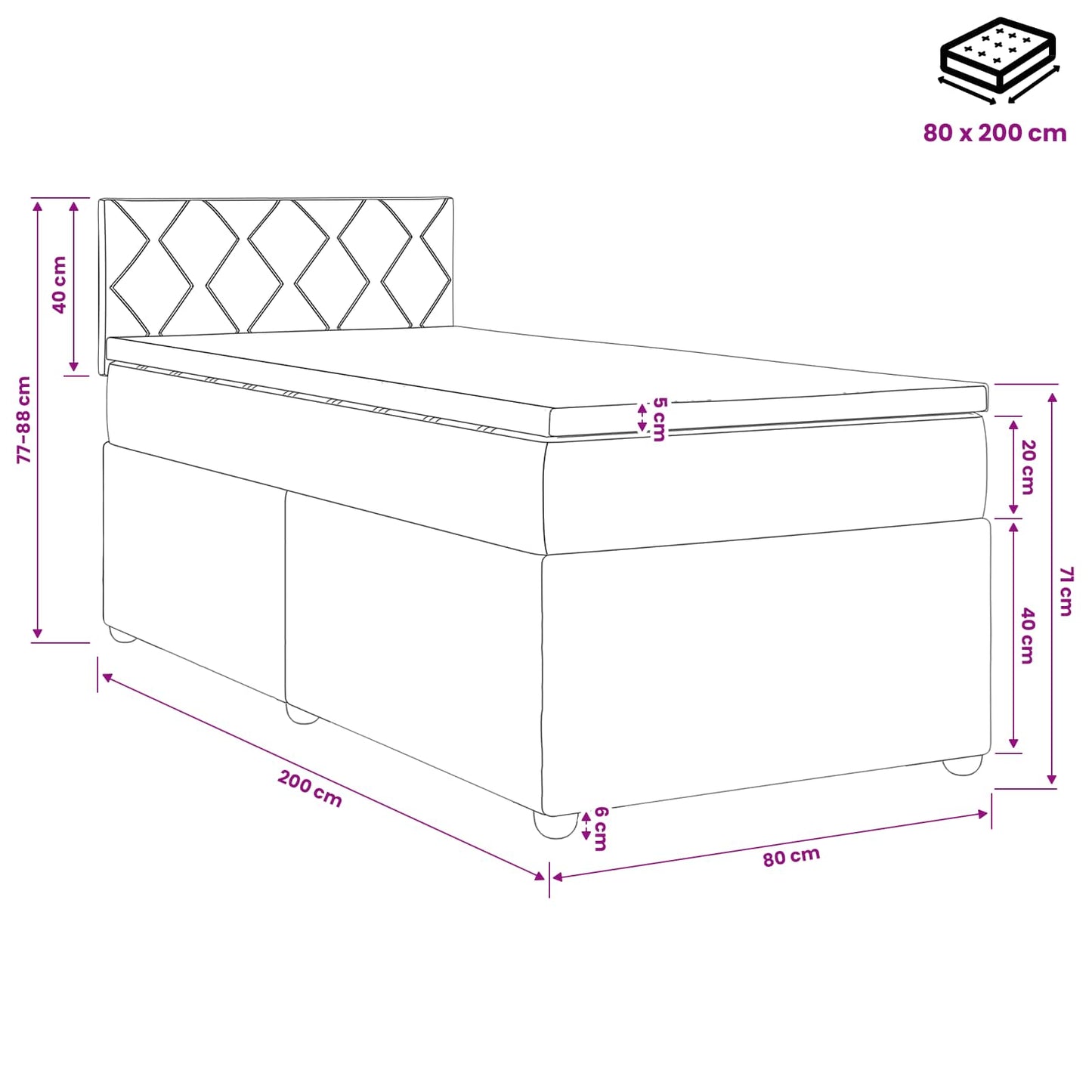 Boxspringbed met matras met hoofdeinde Taupe 80 x 200 cm Stof