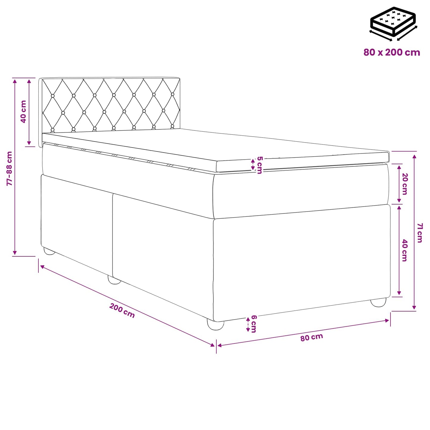 Boxspringbed met matras Lichtgrijs 80 x 200 cm Fluweel
