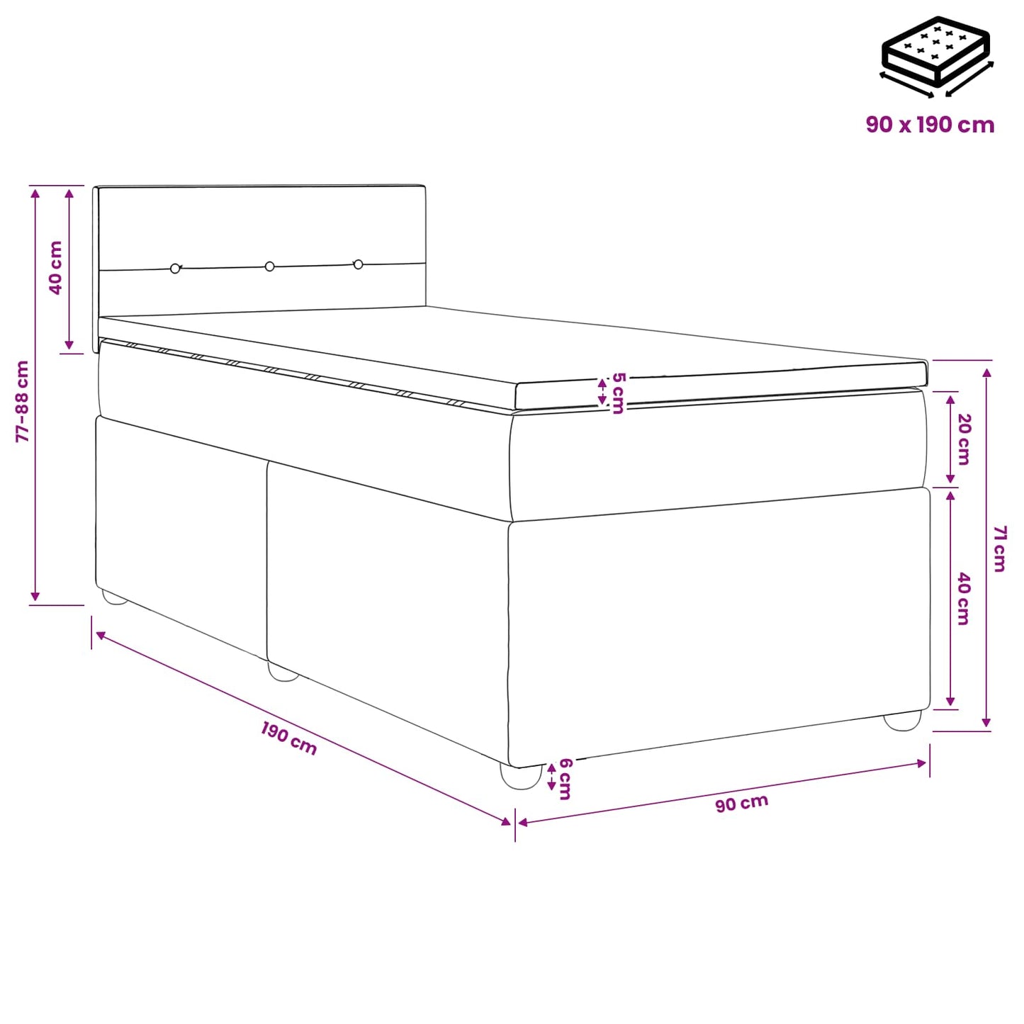 Boxspringbed met matras Donkergrijs 90 x 190 cm Fluweel