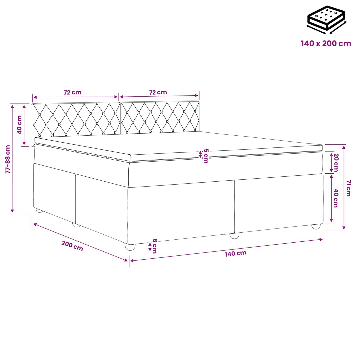 Boxspringbed met matras Lichtgrijs 140 x 200 cm Fluweel