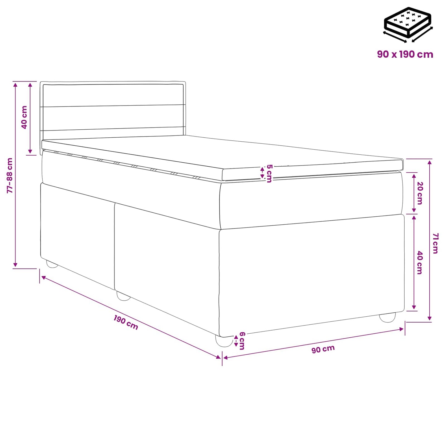 Boxspring Bed met Matras en LED Donkergrijs 90 x 190 cm Stof