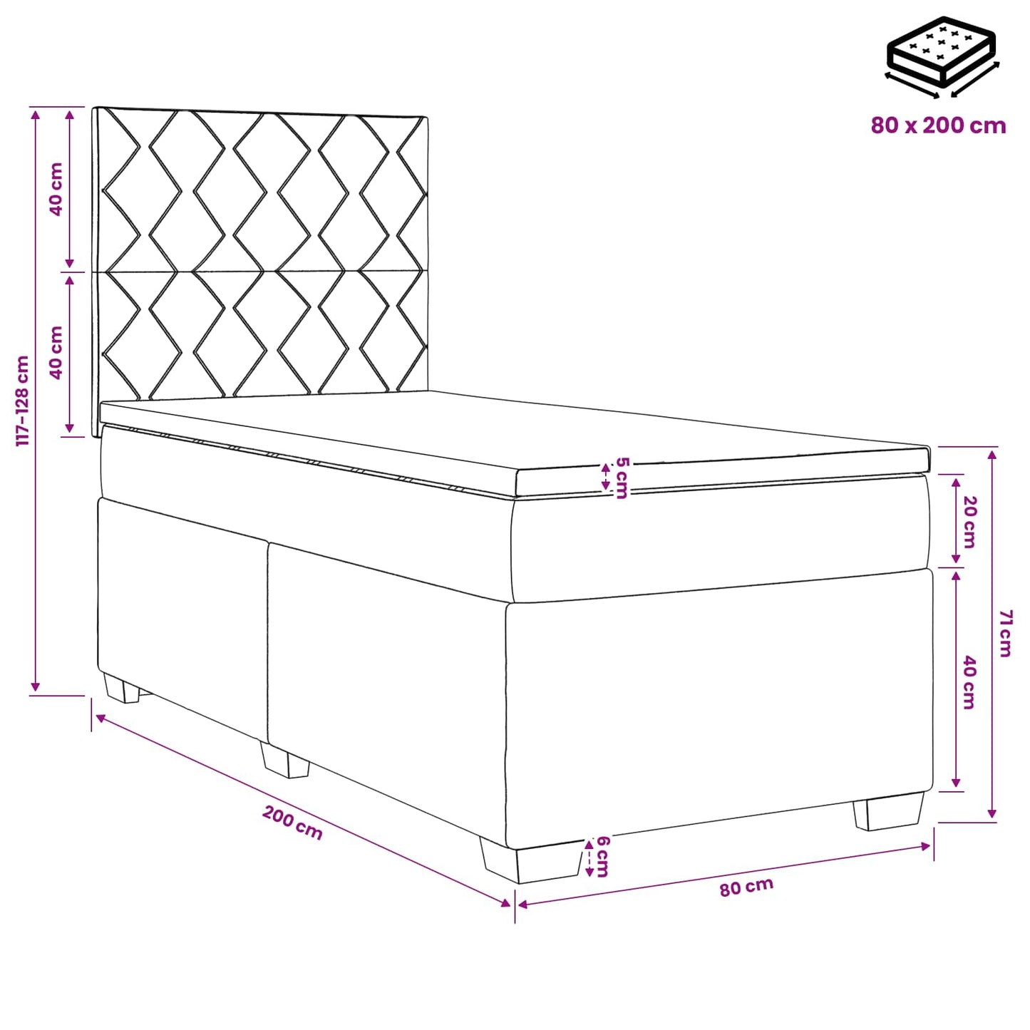 Boxspringbed met matras Donkergrijs 80 x 200 cm Stof