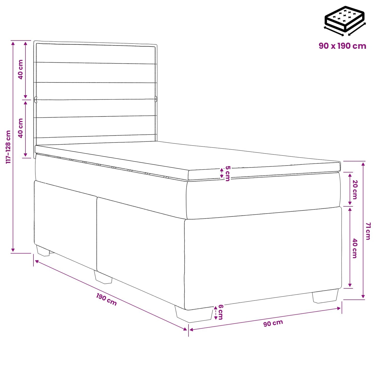 Boxspringbed met matras met hoofdeinde Blauw 90 x 190 cm Stof