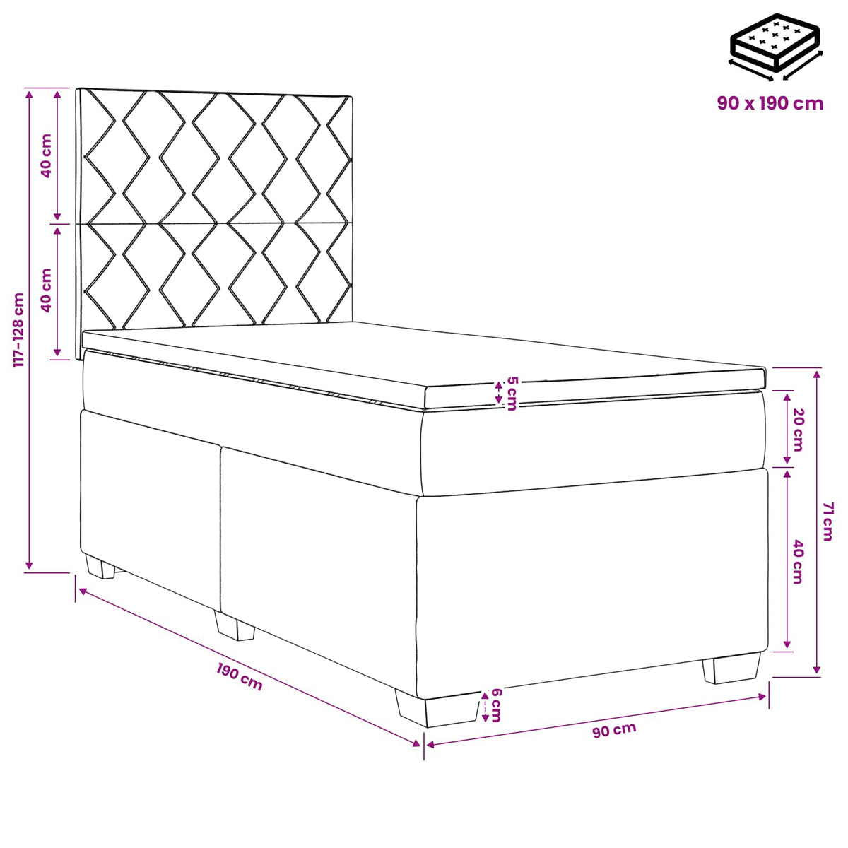 Boxspringbed met matras Crèmekleurig 90 x 190 cm Stof
