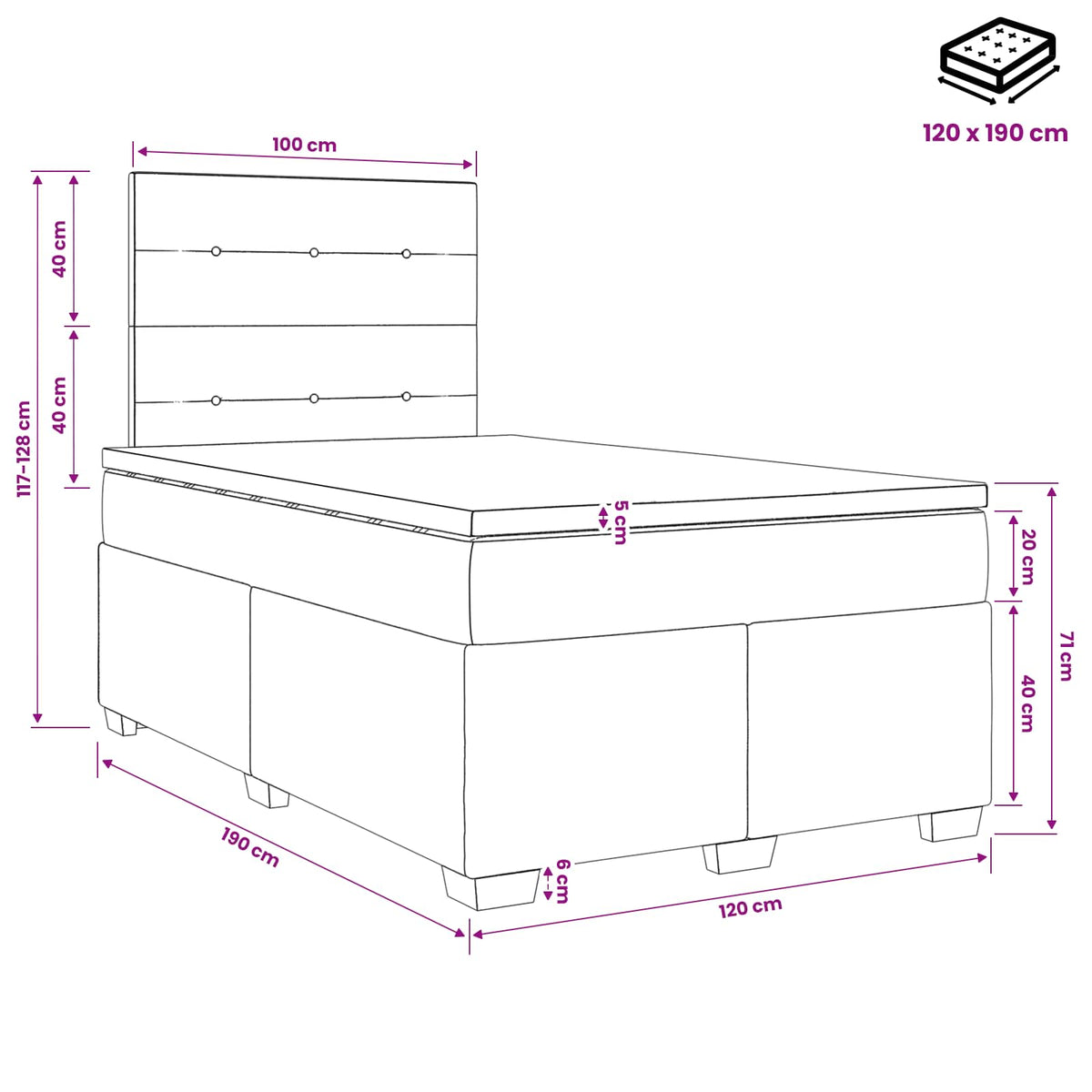 Boxspringbed met matras Donkergrijs 120 x 190 cm Stof