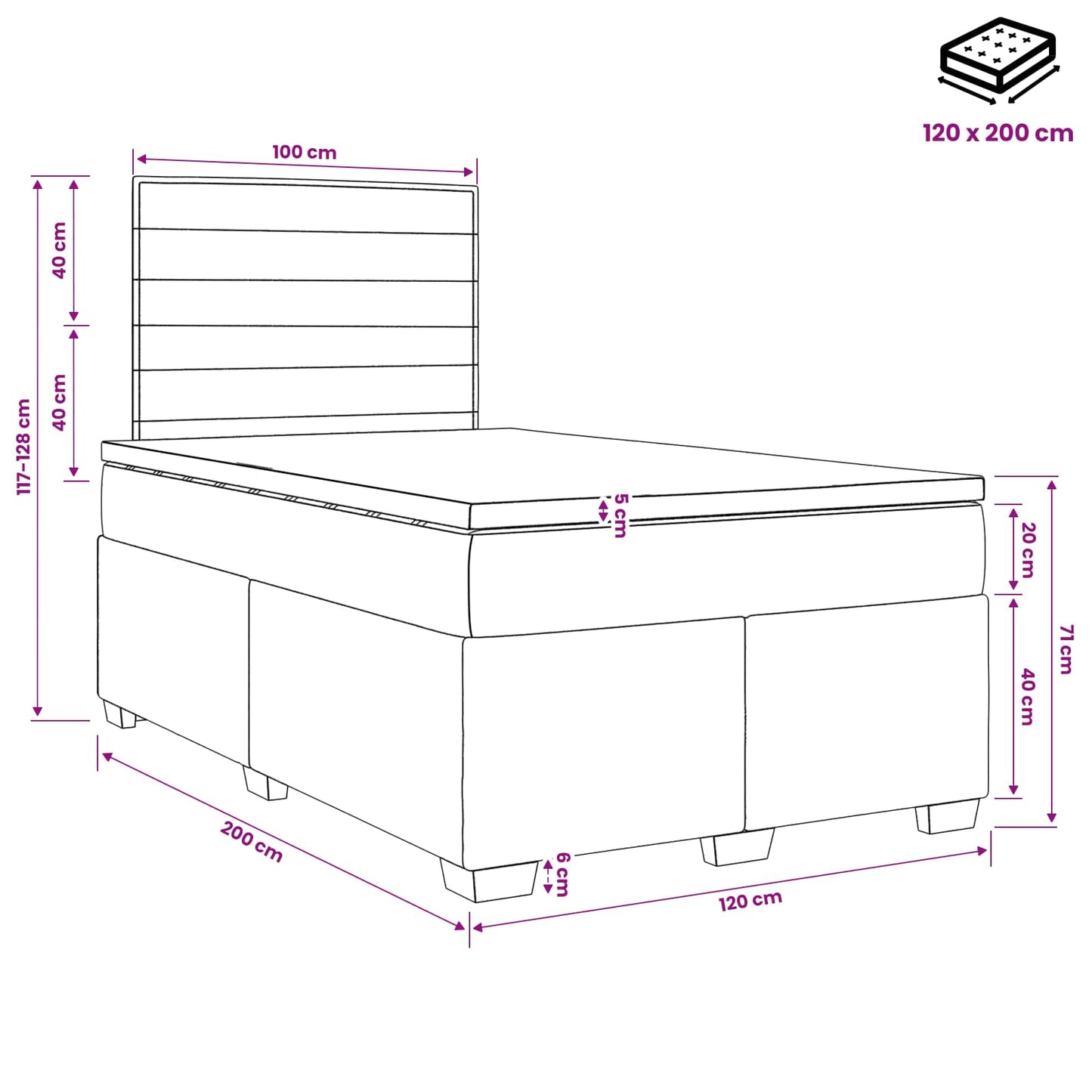 Boxspringbed met matras Lichtgrijs 120 x 200 cm Stof