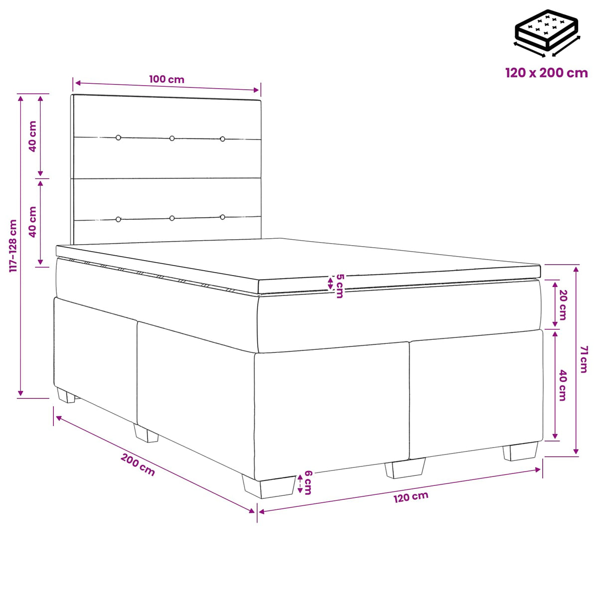 Boxspringbed met matras Lichtgrijs 120 x 200 cm Stof