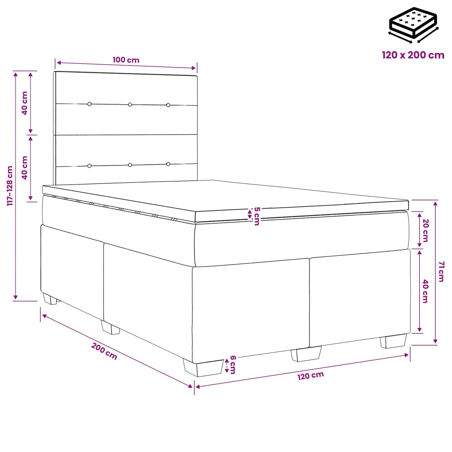 Boxspringbed met matras met hoofdeinde Taupe 120 x 200 cm Stof