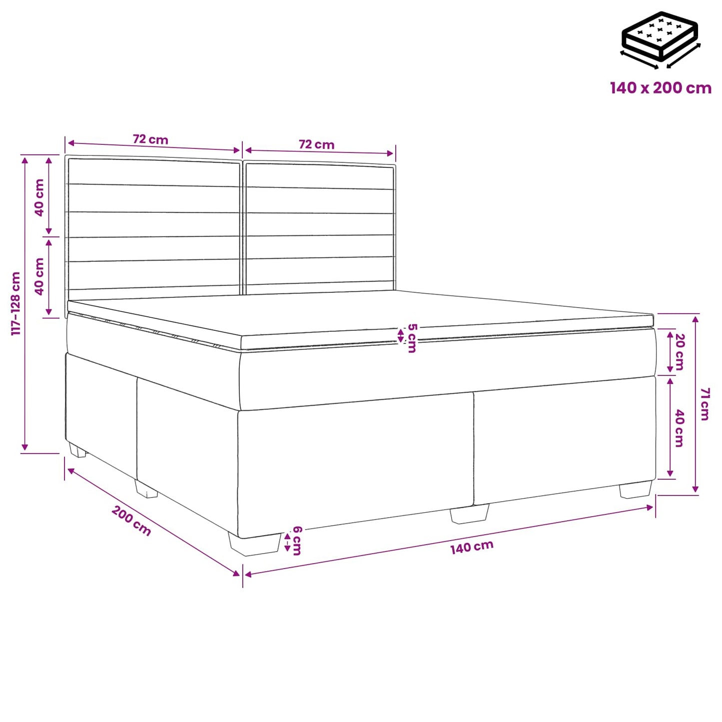 Boxspringbed met matras Lichtgrijs 140 x 200 cm Stof