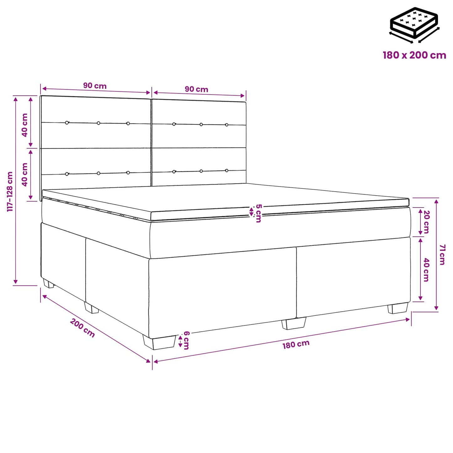Boxspringbed met matras Lichtgrijs 180 x 200 cm Stof