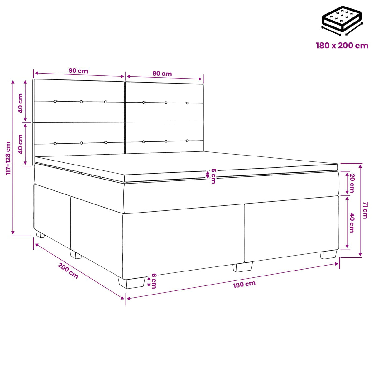 Boxspringbed met matras met hoofdeinde Blauw 180 x 200 cm Stof
