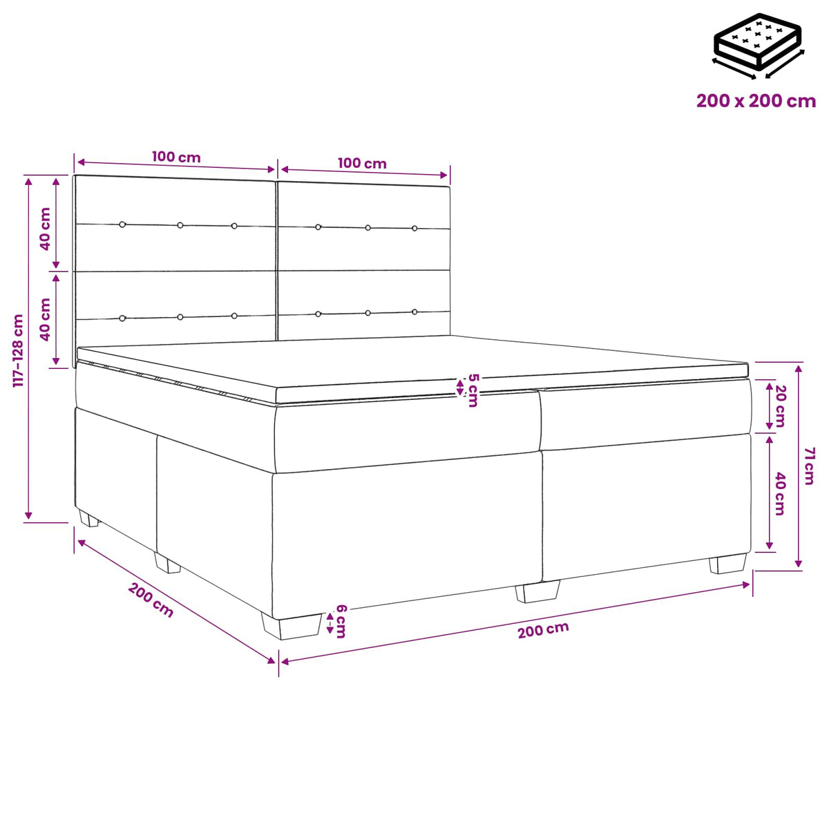 Boxspringbed met matras Donkerbruin 200 x 200 cm Stof